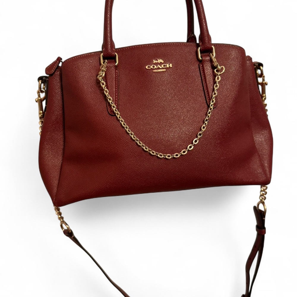 Coach Maroon Leather Satchel with Gold Accents